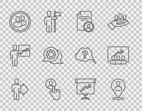 Set line Team leader, Worker location, Resume, Head hunting, Project team b.. Stock Illustration