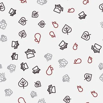 Set line Teapot, Leaf, Cup of tea and Pear on seamless pattern. Vector Illustrazione stock