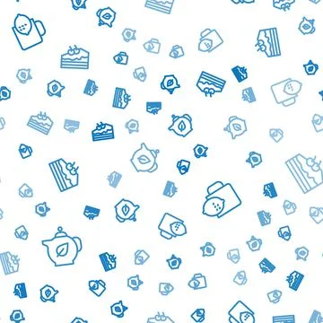 Set line Teapot with leaf, Cup of tea lemon and Piece cake on seamless pattern イラスト素材