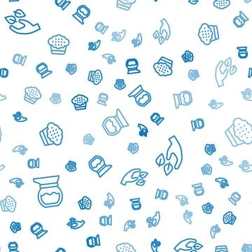 Set line Teapot, leaf in hand and Muffin on seamless pattern. Vector Illustrazione stock