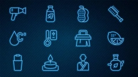 Set line Teapot with leaf, Lemon, Washcloth, Sauna thermometer, Water Stock-Illustration