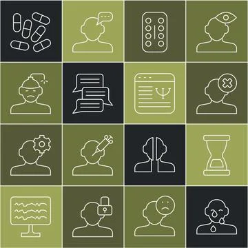 Set line Tear cry eye, Old hourglass, Solution problem in psychology, Sedative Stock Illustration