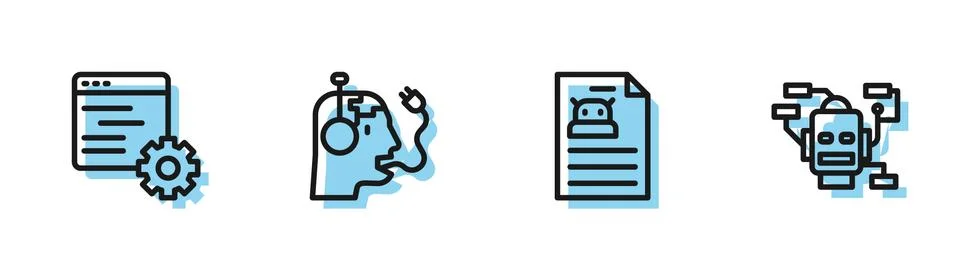Set line Technical specification, Computer api interface, Robot charging battery Illustrazione stock