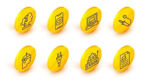 Set line Technical specification, Error in robot, Electric plug, Smart glasses 库存插图