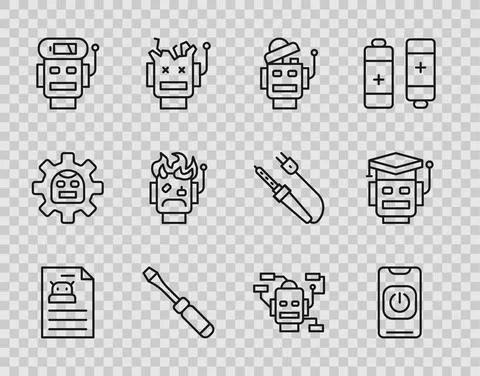 Set line Technical specification, Turn off robot from phone, Robot, Screwdriver Stock Illustration