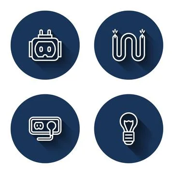 Set line Tee plug electric, Electric cable, Electrical outlet and Creative lamp 스톡 일러스트