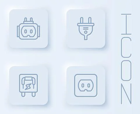 Set line Tee plug electric, Electric, Electrical panel and outlet. White square Stockillustratie