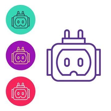 Set line Tee plug electric with clipping path icon isolated on white background Ilustração Stock