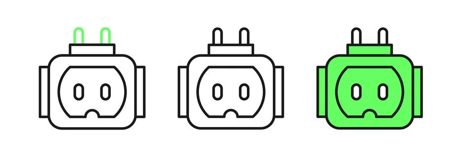 Set line Tee plug electric with clipping path icon isolated on white backgr.. Illustration