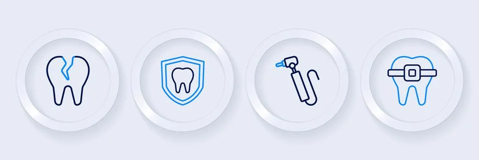 Set line Teeth with braces Tooth drill Dental protection and Broken tooth ico Stockillustratie