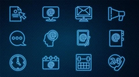 Set line Telephone 24 hours support, Address book, Monitor and envelope, Ma.. Stock-Illustration
