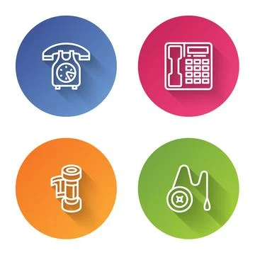 Set line Telephone handset, , Camera roll cartridge and Yoyo toy. Color circle Stock Illustration