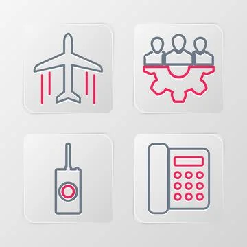 Set line Telephone, Remote control, Project team base and Plane icon. Vector Illustrazione stock