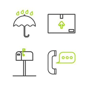 Set line Telephone with speech bubble chat, Open mail box, Cardboard traffic Illustration