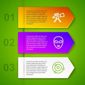 Set line Telescope, Alien and Solar system. Business infographic template. .. Stock Illustration