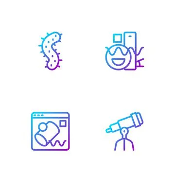 Set line Telescope, Data visualisation, Virus and Basic geometric shapes Illustrazione stock