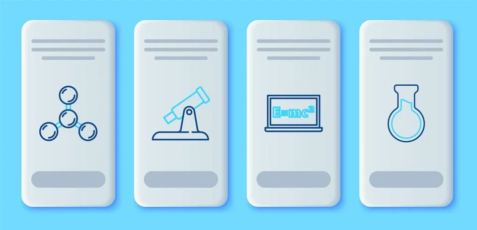 Set line Telescope, Equation solution, Molecule and Test tube and flask ico.. Stock Illustration
