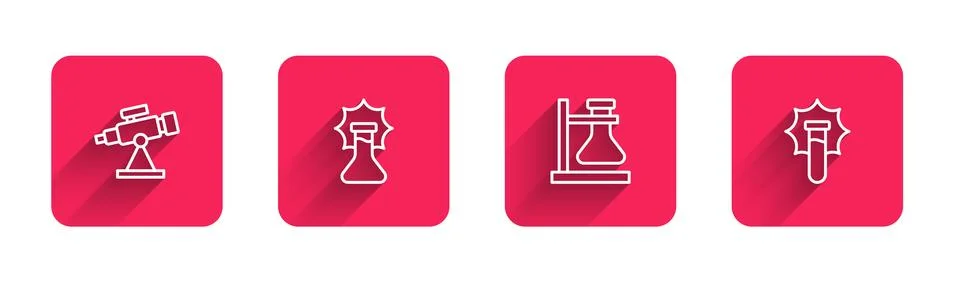 Set line Telescope, Explosion in the flask, Test tube stand and with long shadow Stock Illustration