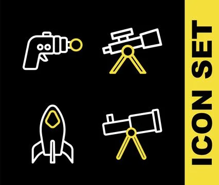 Set line Telescope, Rocket ship and Ray gun icon. Vector イラスト素材