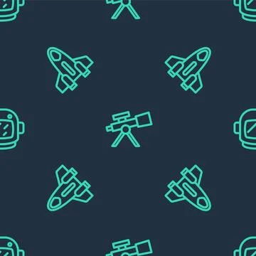 Set line Telescope, Rocket ship and Astronaut helmet on seamless pattern. V.. Stock-Illustration