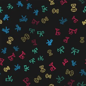 Set line Telescope, , Space capsule and Moon with flag on seamless pattern Stock Illustration