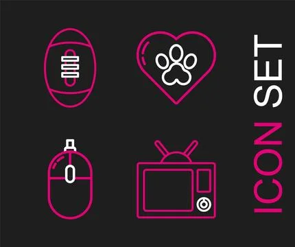 Set line Television, Computer mouse, Heart with animals footprint and American Stockillustratie
