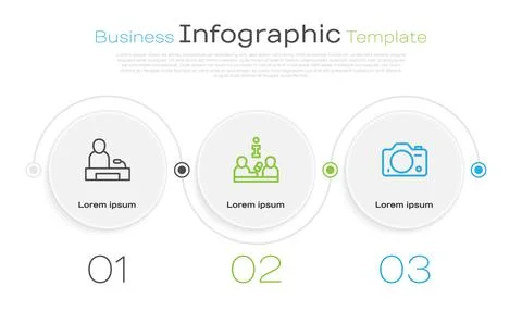 Set line Television report, Interview and Photo camera. Business infographic Stock Illustration