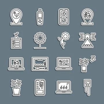 Set line Temperature and humidity sensor, Smart farming technology, with drone Stock Illustration