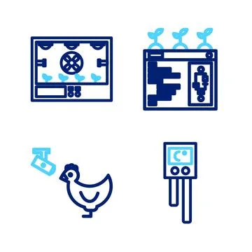 Set line Temperature and humidity sensor, Chicken farm camera, Smart farming  Illustrazione stock