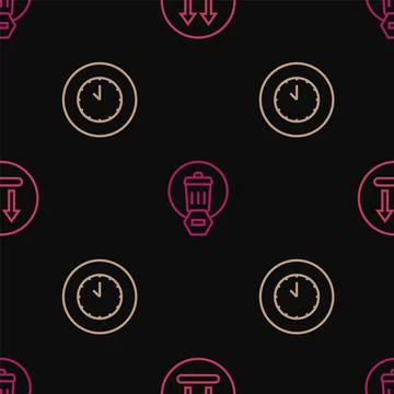 Set line Temperature wash, Clock and Trash can on seamless pattern. Vector Stock Illustration