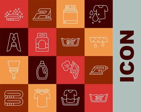Set line Temperature wash, Electric iron, Squeeze clothes, Washer, Laundry Stock Illustration