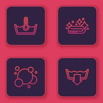 Set line Temperature wash, Soap water bubbles, Towel stack and Washing modes Stock Illustration