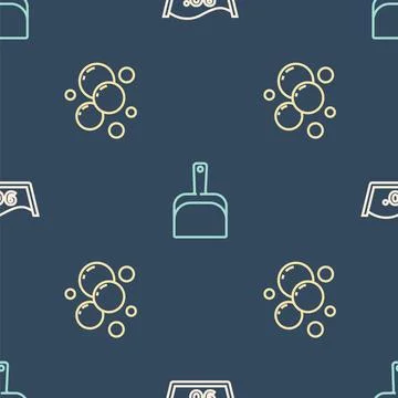 Set line Temperature wash, Soap water bubbles and Dustpan on seamless pattern 스톡 일러스트