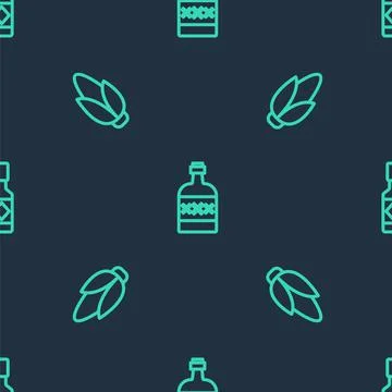 Set line Tequila bottle, Corn and Tabasco sauce on seamless pattern. Vector 스톡 일러스트