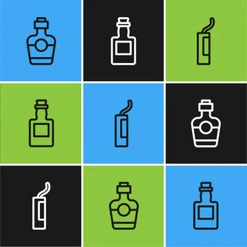 Set line Tequila bottle, Dynamite bomb and icon. Vector Stock Illustration