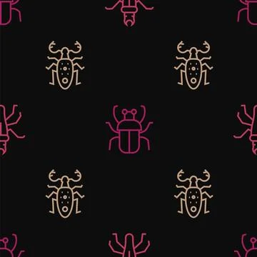Set line Termite, Beetle deer and Stink bug on seamless pattern. Vector Illustrazione stock