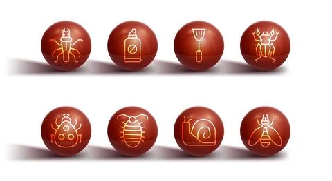 Set line Termite, Ladybug, Beetle deer, Snail, Larva insect, Spray against Stock Illustration