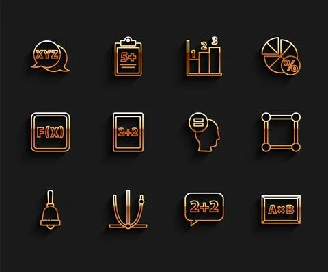 Set line Test or exam sheet, Ringing bell, Calculator, Graph, schedule, chart イラスト素材