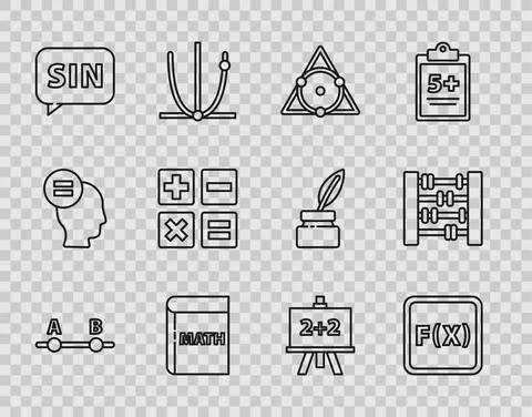 Set line Test or exam sheet, Equation solution, Chalkboard, Triangle math, Human Illustrazione stock