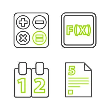 Set line Test or exam sheet, Calendar, Function mathematical symbol and Stockillustratie