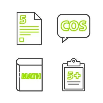 Set line Test or exam sheet, Book with word mathematics, Mathematics function Stock Illustration