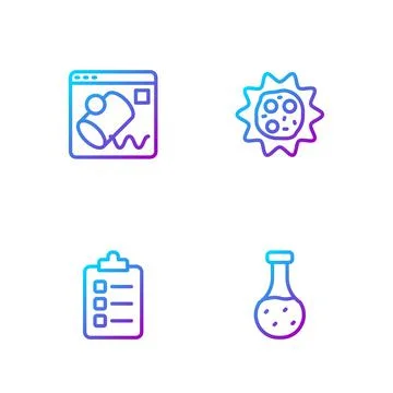 Set line Test tube, To do list or planning, Data visualisation and Virus Illustrazione stock