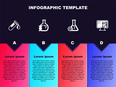 Set line Test tube with drop of blood, DNA research, search, Bioengineering and Stock Illustration