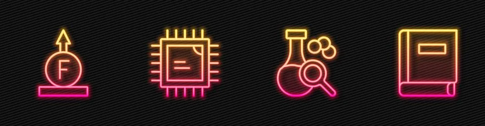 Set line Test tube, Force of physic formula, Processor CPU and Science book.. Stock Illustration