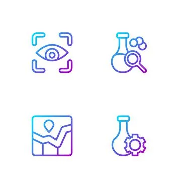 Set line Test tube, Graph chart infographic, Eye scan and . Gradient color ic Stock Illustration