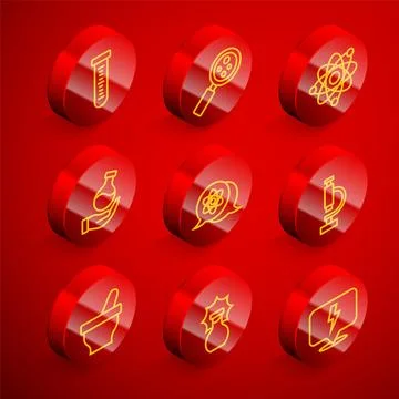 Set line Test tube, Microorganisms under magnifier, Atom, Microscope, Mortar and イラスト素材