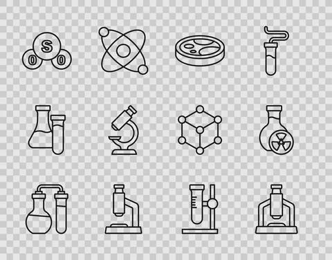 Set line Test tube, Microscope, Petri dish with bacteria, Sulfur dioxide SO2 イラスト素材