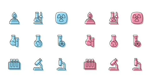 Set line Test tube, Microscope, Alcohol or spirit burner, with toxic liquid, and イラスト素材