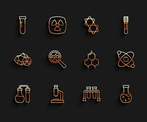 Set line Test tube, Microscope, Microorganisms under magnifier, Atom and イラスト素材