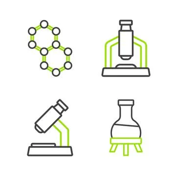 Set line Test tube, Microscope, and Molecule icon. Vector Stock Illustration